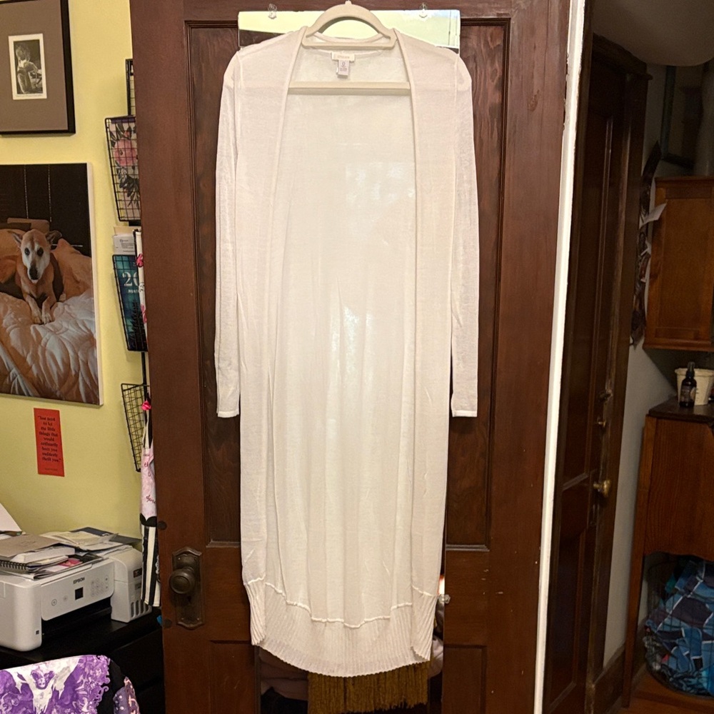 Chico's Sheer White Knit Cardigan/Duster